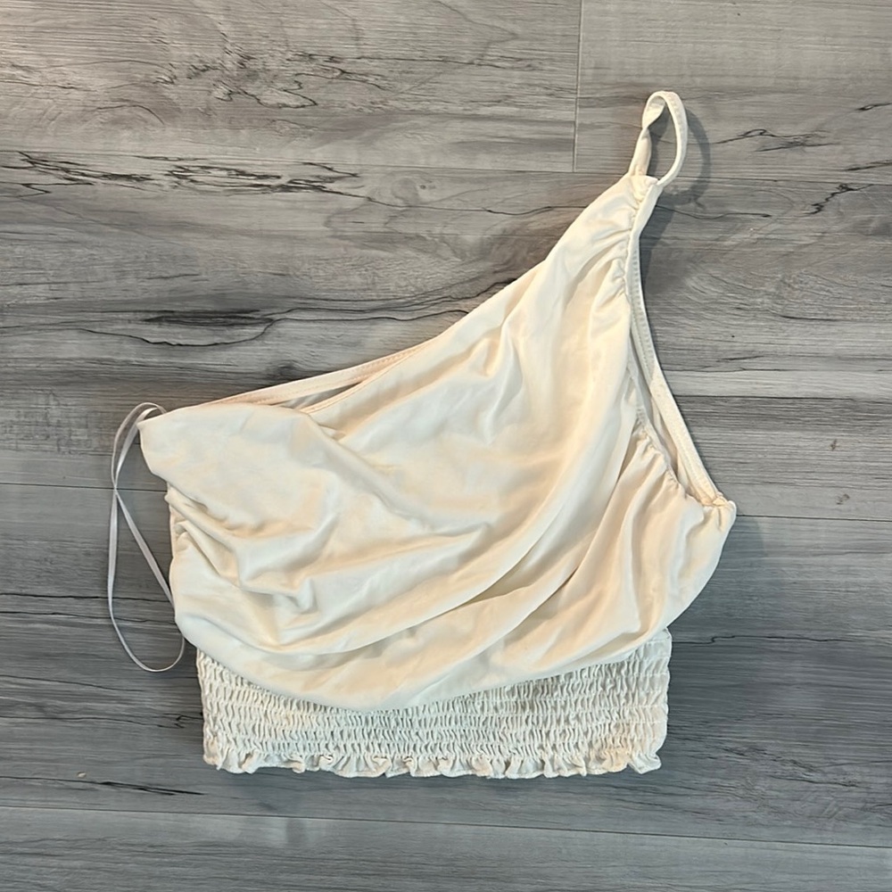 Asymmetrical White Ruched Top